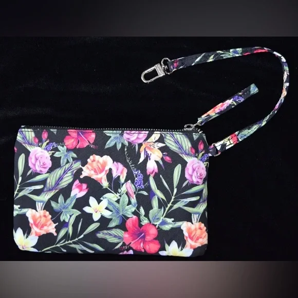 Steve Madden Pouch Wristlet Floral Soft Black Pink Multi NWOT